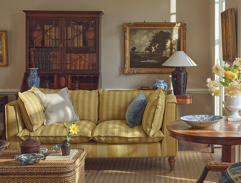 Aysgarth 3 seater sofa in Spill Resistant Furrow Stripe Broad and Furrow Stripe Narrow Sunflower